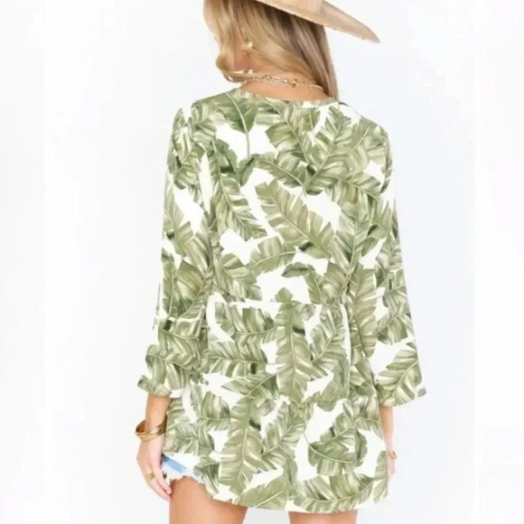 Show Me Your Mumu Marlow Top Blouse Shirt Palm Leaf Print White Green New XS - Picture 3 of 13